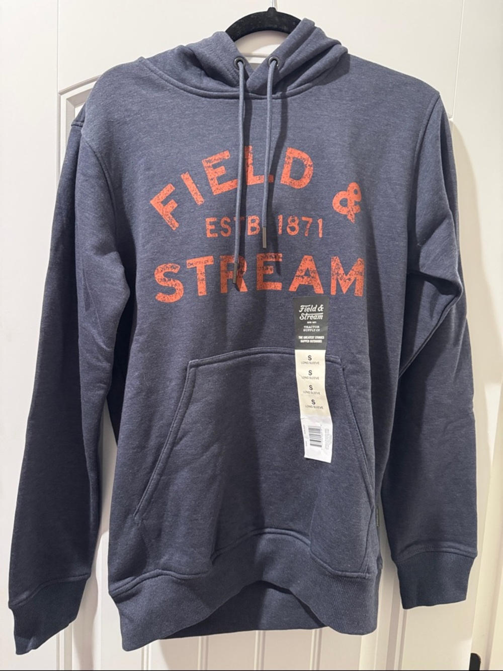 Field & Stream Men’s S Dark Blue Pullover Hoodie with Orange Logo